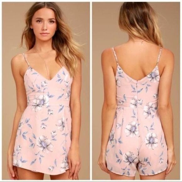 Lulu's Magical Meadow Blush Pink Floral Sleeveless Skort Romper Dress Small - Picture 1 of 10